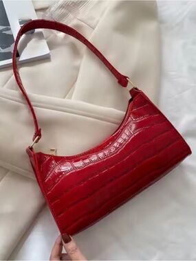 Red Croc-Embossed Shoulder Bag - Women's Fashion